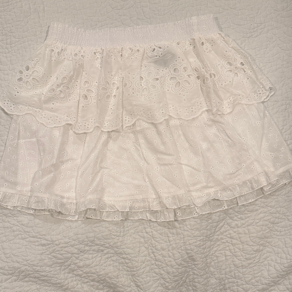 Vici White Eyelet Ruffle Mini Skirt